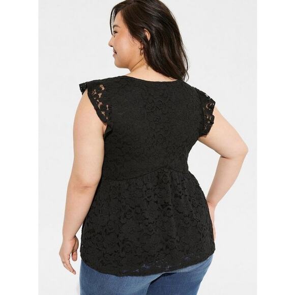 Torrid Stretch Lace V Neck Ruffle Babydoll Top Size 4X NWT Black - Picture 4 of 8